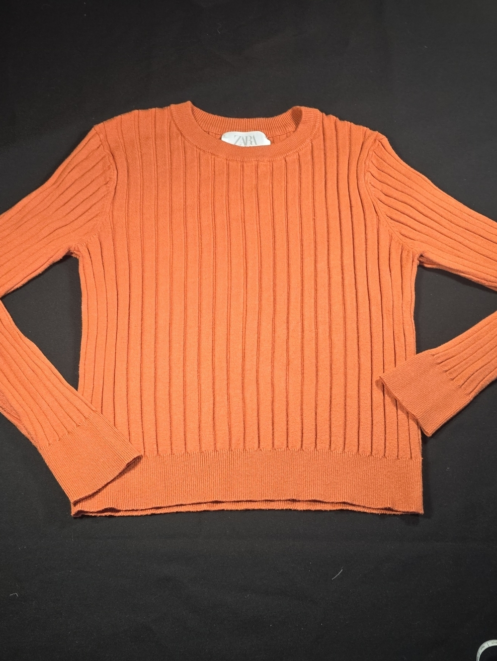 Zara Kids Ribbed Crewneck Sweater in Burnt Orange